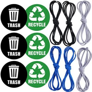 large rubber bands for garbage cans 6 pack with 6 pack recycle stickers trash can elastic rubber bands fits 55 to 96 gallon litter box bands for home office school indoor and outdoor, 3 colors