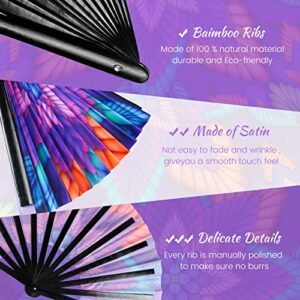 SYNTECSO Folding Hand Fan for Rave, UV Glow Fan, Large Bamboo Fan for Drag Queene, Women and Men Gift，Chinese Japanese Clack Fan for Parties, Music Festivals, EDM and Decoration