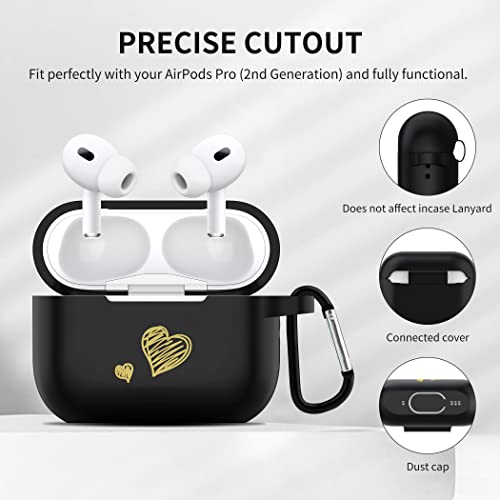 CACOE Airpods Pro 2nd/1st Generation Case Cover 2022/2019, Silicone Case for AirPods Pro 2nd/1st,Protective Skin AirPod Pro 2nd/1st Cases Shockproof Air Pod Cute Accessories with Keychain(Black)