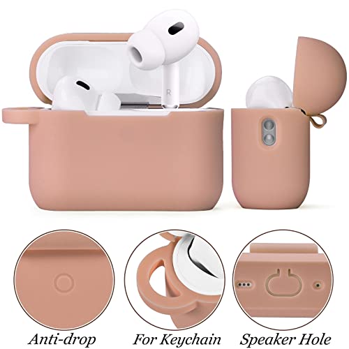 Case for Airpods Pro 2nd Generation - VISOOM Airpods Pro 2 Cases Cover Women 2022 Silicone iPod Pro 2 Earbuds Wireless Charging Cases Girl Bling Keychain for Apple Airpod Gen Pro 2(Milk Tea)