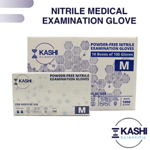 Kashi Scientific Medical Examination Nitrile Gloves - X-Small - Powder-Free, Latex-Free, Finger Tip Textured Gloves, 4 mil Thick Blue Glove, Patient Safe, Food Safe - Box of 100 Nitrile Exam Gloves