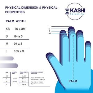 Kashi Scientific Medical Examination Nitrile Gloves - X-Small - Powder-Free, Latex-Free, Finger Tip Textured Gloves, 4 mil Thick Blue Glove, Patient Safe, Food Safe - Box of 100 Nitrile Exam Gloves