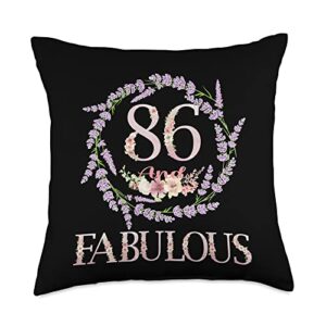 86th birthday gift for women fabulous 86 years old throw pillow, 18x18, multicolor