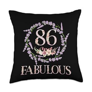 86th Birthday Gift For Women Fabulous 86 Years Old Throw Pillow, 18x18, Multicolor