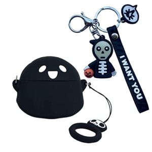 airpods 3rd generation case cover, luminous cute ghost case with lanyard keychain designed for airpods 3, soft silicone anime funny 3d cartoon airpods 3 case for women men kids teens (black ghost)