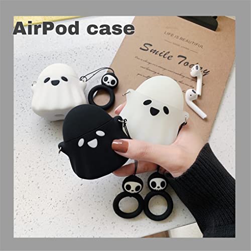 AirPods Case Cover, Cute Ghost Pumpkin Lantern Case with Lanyard Keychain Designed for Airpods 2nd & 1st,Soft Silicone Anime Funny 3D Cartoon AirPods 2/1 Case for Women Men Kids Teens (Black Ghost)