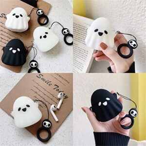 AirPods Case Cover, Cute Ghost Pumpkin Lantern Case with Lanyard Keychain Designed for Airpods 2nd & 1st,Soft Silicone Anime Funny 3D Cartoon AirPods 2/1 Case for Women Men Kids Teens (Black Ghost)