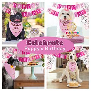 GUOYIHUA Dog Birthday Party Supplies, Dog Birthday Bandana Scarf, Doggie Boy Birthday Party Hat with Number, Bowtie Balloons Banner for Small Medium Dogs Pets, Birthday Party Decorations (6PCS, Pink)