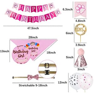 GUOYIHUA Dog Birthday Party Supplies, Dog Birthday Bandana Scarf, Doggie Boy Birthday Party Hat with Number, Bowtie Balloons Banner for Small Medium Dogs Pets, Birthday Party Decorations (6PCS, Pink)