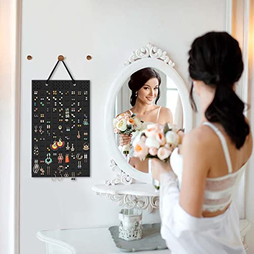 AILIKESE Earrings Organizer Hanging,Soft Felt Wall Mount Earring Display, Wall Mounted Earring Display Storage For Women. (Black)