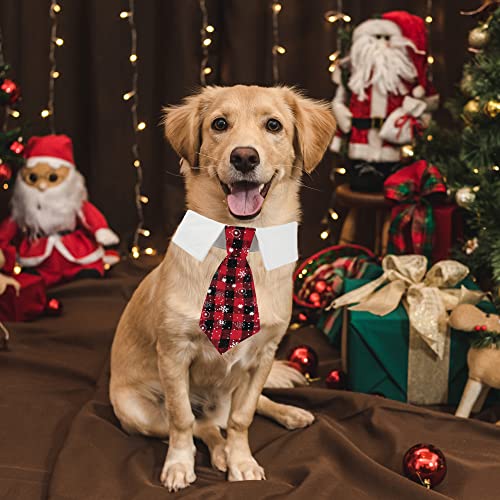 ADOGGYGO Christmas Dog Necktie Pet Tuxedo Christmas Dog Neck Tie Collar with Red Plaid Tie for Small Medium Large Dogs Pets (Large, Red & Black)