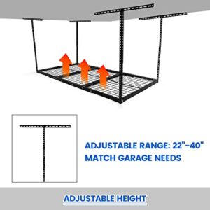 3x6 Ceiling Storage Overhead Garage Rack 72-1/4" Length x 24-1/8" Width x 22"-40" Steel Black Adjustable Height
