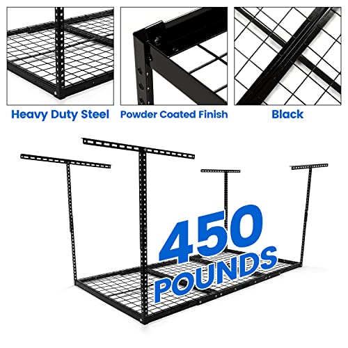 3x6 Ceiling Storage Overhead Garage Rack 72-1/4" Length x 24-1/8" Width x 22"-40" Steel Black Adjustable Height