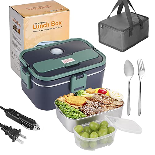 Liangding Electric Lunch Box Food Heater, Upgrade 70W 1.8L Faster Food Warmer 12V 24V 110V Portable Heated Lunch Boxes for Car/Truck/Home Self Heating Box with Carry Bag and Fork & Spoon