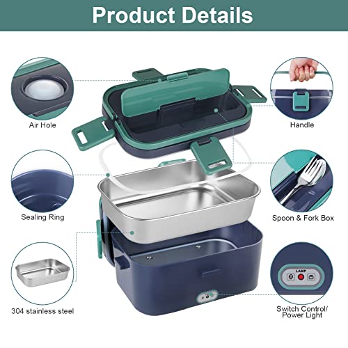 Liangding Electric Lunch Box Food Heater, Upgrade 70W 1.8L Faster Food Warmer 12V 24V 110V Portable Heated Lunch Boxes for Car/Truck/Home Self Heating Box with Carry Bag and Fork & Spoon