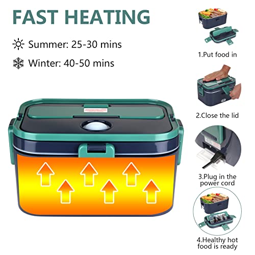 Liangding Electric Lunch Box Food Heater, Upgrade 70W 1.8L Faster Food Warmer 12V 24V 110V Portable Heated Lunch Boxes for Car/Truck/Home Self Heating Box with Carry Bag and Fork & Spoon