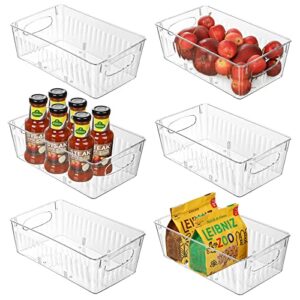 tasmy clear plastic pantry organization and food storage bin, stackable storage box with handle for refrigerator, kitchen, countertops, cupboard and freezer organization, bpa free, medium - set of 6