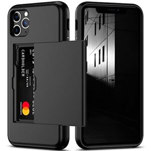 nvollnoe for iphone 11 pro max case with card holder heavy duty protective dual layer shockproof hidden card slot slim wallet case for iphone 11 pro max for men&women(black)