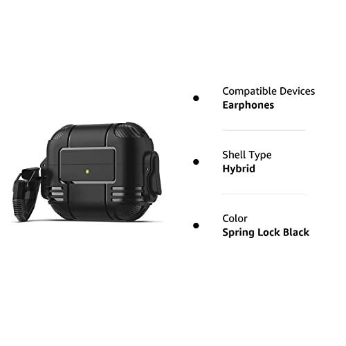 Wonjury for Airpods Pro Case Cover for Men with Lock, Military Armor Series Full-Body AirPod Pro Case with Keychain Cool Air Pod Pro Shockproof Protective Case for AirPods Pro 2019, Spring Lock Black