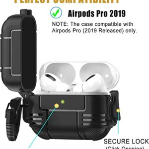 Wonjury for Airpods Pro Case Cover for Men with Lock, Military Armor Series Full-Body AirPod Pro Case with Keychain Cool Air Pod Pro Shockproof Protective Case for AirPods Pro 2019, Spring Lock Black