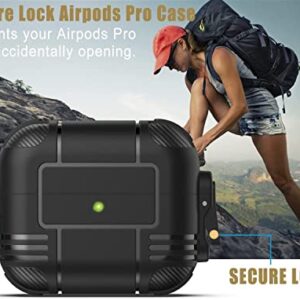 Wonjury for Airpods Pro Case Cover for Men with Lock, Military Armor Series Full-Body AirPod Pro Case with Keychain Cool Air Pod Pro Shockproof Protective Case for AirPods Pro 2019, Spring Lock Black