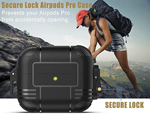 Wonjury for Airpods Pro Case Cover for Men with Lock, Military Armor Series Full-Body AirPod Pro Case with Keychain Cool Air Pod Pro Shockproof Protective Case for AirPods Pro 2019, Spring Lock Black