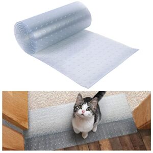8.2ft cat carpet protector, heavy duty plastic pets scratch stopper for carpet, easy to cut, clear non-slip floor runner prevent carpets rugs from scratching tearing wearing at doorway