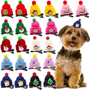 20pcs christmas pet head flower, christmas festive head flower with cartoon patch for small and medium pet hair grooming (hat)