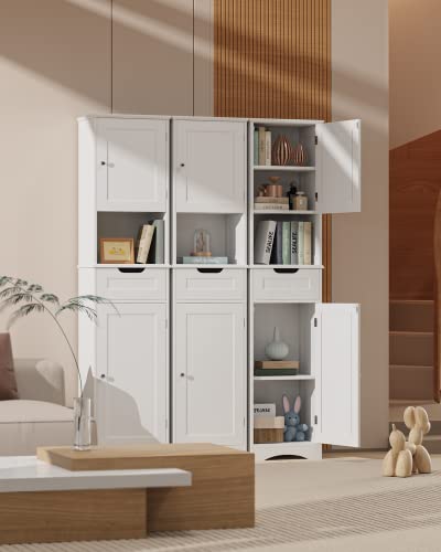 Gizoon 67" H Tall Bathroom Storage Cabinet w/ 2 Doors & 1 Drawer, Narrow Linen Tower Freestanding w/Adjustable Shelves for Home, Kitchen, Versatile, Anti-Tipping, White