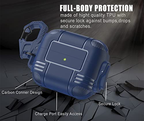 Wonjury for Airpods Pro Case Cover for Men with Lock, Military Armor Series Full-Body AirPod Pro Case with Keychain Cool Air Pod Pro Shockproof Protective Case for AirPods Pro 2019, Spring Lock Blue