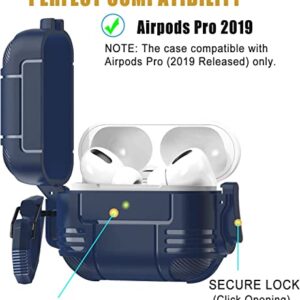 Wonjury for Airpods Pro Case Cover for Men with Lock, Military Armor Series Full-Body AirPod Pro Case with Keychain Cool Air Pod Pro Shockproof Protective Case for AirPods Pro 2019, Spring Lock Blue