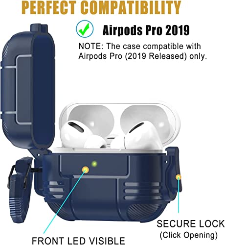 Wonjury for Airpods Pro Case Cover for Men with Lock, Military Armor Series Full-Body AirPod Pro Case with Keychain Cool Air Pod Pro Shockproof Protective Case for AirPods Pro 2019, Spring Lock Blue