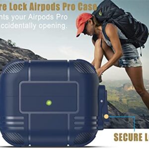 Wonjury for Airpods Pro Case Cover for Men with Lock, Military Armor Series Full-Body AirPod Pro Case with Keychain Cool Air Pod Pro Shockproof Protective Case for AirPods Pro 2019, Spring Lock Blue