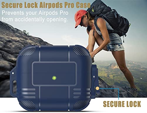 Wonjury for Airpods Pro Case Cover for Men with Lock, Military Armor Series Full-Body AirPod Pro Case with Keychain Cool Air Pod Pro Shockproof Protective Case for AirPods Pro 2019, Spring Lock Blue