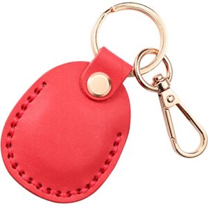 airtag holder leather case with keychain, portable handmade genuine leather air tag holder, full coverage airtag case cover compatible for airtags 2021 stylish red