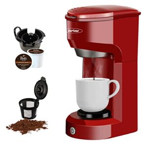 x windaze single serve coffee maker for k cup pod & coffee ground, mini one cup coffee brewer with filter 6-14oz reservoir strength control,small coffee machines for office home kitchen (red)