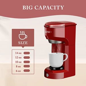 X WINDAZE Single Serve Coffee Maker for K Cup Pod & Coffee Ground, Mini One Cup Coffee Brewer with Filter 6-14oz Reservoir Strength Control,Small Coffee Machines for Office Home Kitchen (Red)