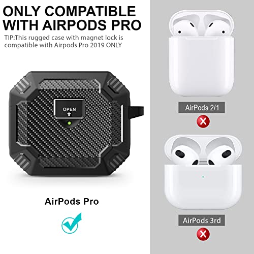 Wonjury Compatible Airpods Pro Case Cover for Men with Lock, Military Armor Series Full-Body AirPod Pro Case with Keychain Cool Air Pod Pro Shockproof Protective Case for AirPods Pro 2019, Black