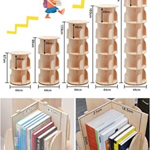 Bear Qiaqia Rotating Bookshelf 360 Degrees, 4 Tier Stackable Solid Wood Bookshelf Organizer, Storage Display Rack Floor Standing Bookcase for Kids&Adults (51"x18"x18")…