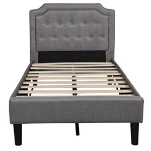 Harper & Bright Designs Twin Upholstered Bed with Headboard, Solid Wood Platform Bed Frame with Wooden Slat Support, No Box Spring Needed (Twin Size, Gray)