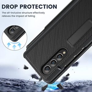 Ruky Carbon Fiber Black Case for Galaxy Z Fold 4: Hinge Protection, Detachable S Pen Holder, Built-in Screen Protector & Magnetic Kickstand