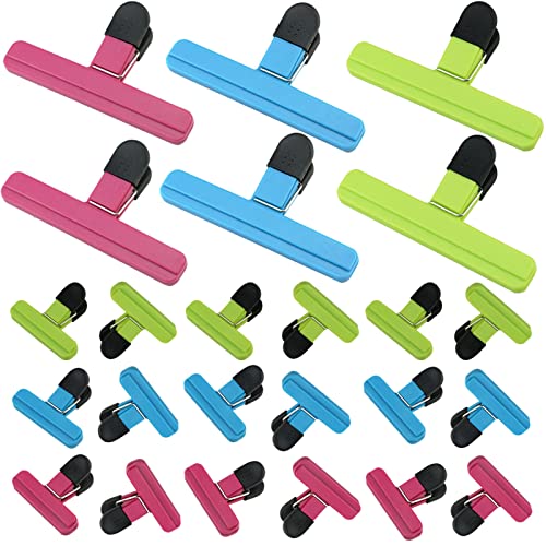 24 Pack Large Chip Bag Clips, Heavy Duty Bag Clips for Food Storage with Air Tight Seal Grip, 3 Colors 2 Sizes by KAKAMINA