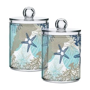 domiking algae corals seashells 2 pack cotton swab holder dispenser plastic jar bathroom storage canister acrylic containers for cotton ball cotton swab cotton round pads