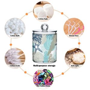 DOMIKING Algae Corals Seashells 2 Pack Cotton Swab Holder Dispenser Plastic Jar Bathroom Storage Canister Acrylic Containers for Cotton Ball Cotton Swab Cotton Round Pads