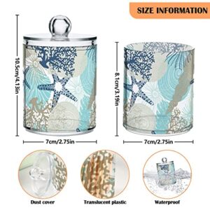 DOMIKING Algae Corals Seashells 2 Pack Cotton Swab Holder Dispenser Plastic Jar Bathroom Storage Canister Acrylic Containers for Cotton Ball Cotton Swab Cotton Round Pads