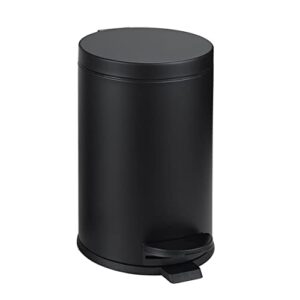 sunnypoint 4.5 liter / 1.2 gallon round trash can with plastic inner bucket; bathroom, office, kitchen and bedroom step on and slow close (blk)
