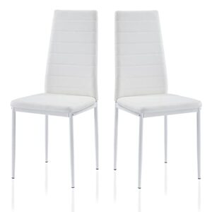 rozhome dining chair set of 2, modern kitchen chairs, upholstered side chair, pu side chairs with metal legs and frame, white