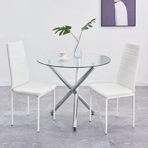 ROZHOME Dining Chair Set of 2, Modern Kitchen Chairs, Upholstered Side Chair, PU Side Chairs with Metal Legs and Frame, White