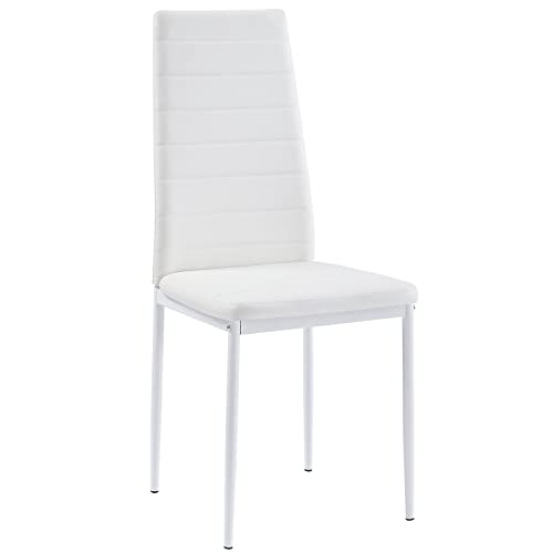 ROZHOME Dining Chair Set of 2, Modern Kitchen Chairs, Upholstered Side Chair, PU Side Chairs with Metal Legs and Frame, White