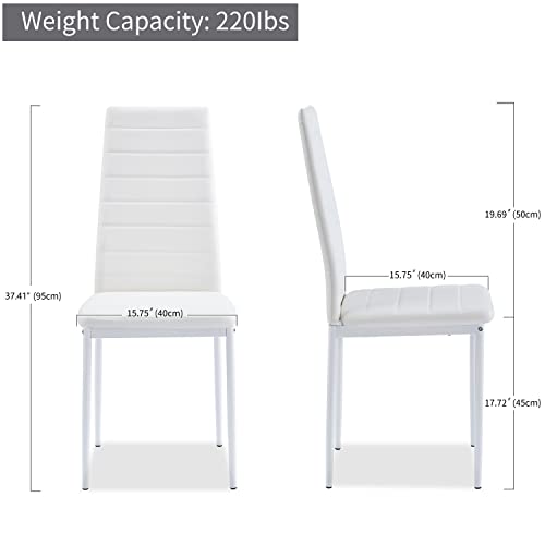 ROZHOME Dining Chair Set of 2, Modern Kitchen Chairs, Upholstered Side Chair, PU Side Chairs with Metal Legs and Frame, White